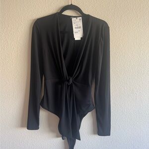 Zara Black Long Sleeve Knot Bodysuit
